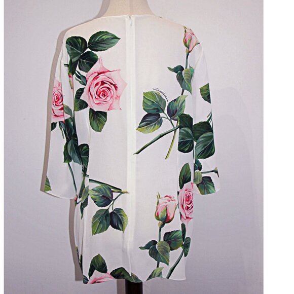 DOLCE & GABBANA Rose Print Stretch-Silk-Blend-Charmeuse Top US XXL = IT 54 $1545 - Picture 11 of 16